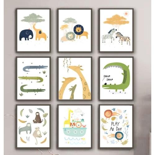 Cartoon Lion Zebra Giraffe Monkey Animal Nursery Art Canvas Painting Nordic Posters And Prints Wall Picture Baby Kids Room Decor