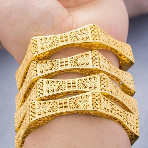 24K 4Pcs/lot Luck Gold Color Bangles For Women Girls Ethiopian African Dubai Bangles Bracelet Party wedding Jewelry Gifts