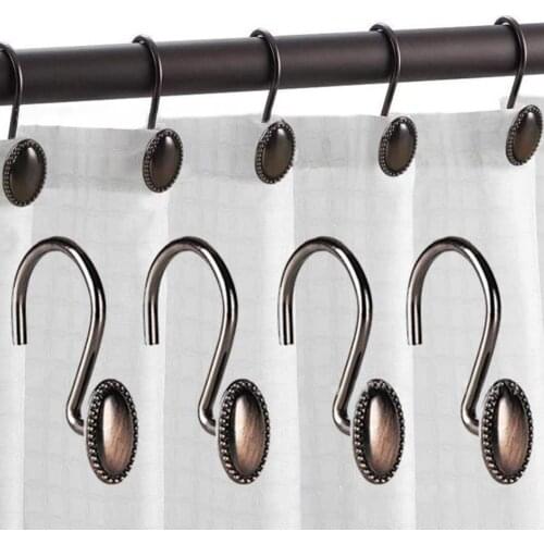 12Pcs Shower Curtain Hooks Retro Bath Curtain Rollerball Shower Curtain Rings Hooks Decorative Rustproof Hooks for Bathroom