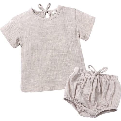 2020 Summer Soft Cotton Linen Baby Boys Suit Casual Children Tee Tops PP Shorts 2PCS Kid Girls Clothes Set Toddler Girl Clothing