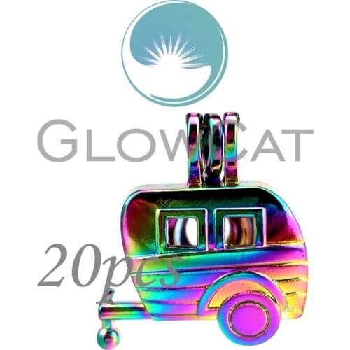 20x CC916 Rainbow Carriage Car Beads Cage Essential Oil Diffuser Pearl Cage Locket Pendant