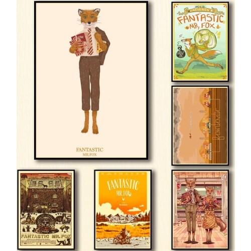 30 Designs Wes Anderson Movie The Fantastic Mr. Fox Whitepaper Poster Home Decal Art Painting Wall Sticker for Coffee House Bar