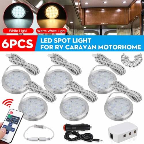 6pcs 12V Metal Car Interior White LED Spot Roof Light White Light Reading Lamp For VW T4 T5 Camper Van Caravan Motorhome RV