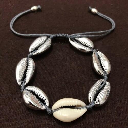2018 New Arrival Alloy and Nature Cowries Shell Bracelet Full Weaved Handmade Gold Color Copper End Beads Bracelet Jewelry