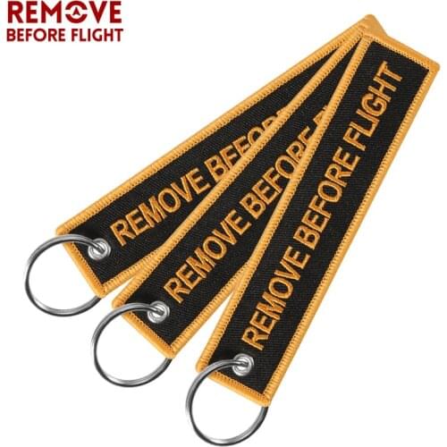 3 PCS/LOT Fashion Remove Before Flight Keychain Embroidery Aviation OEM Key Chain for Car Keys Fobs Black Gold Key Ring Tags
