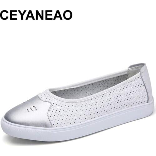 CEYANEAO Lovely Women Flat Sneakers Cut Out PU Leather Shoes Woman Breathable Casual Shoes Low Top Student Shoes