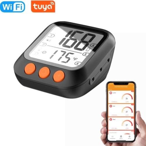Tuya Digital BBQ Meat Thermometer Smart APP Control Bluetooth Timer Cooking Oven Thermometer LCD Screen with 6 Probes Dropship