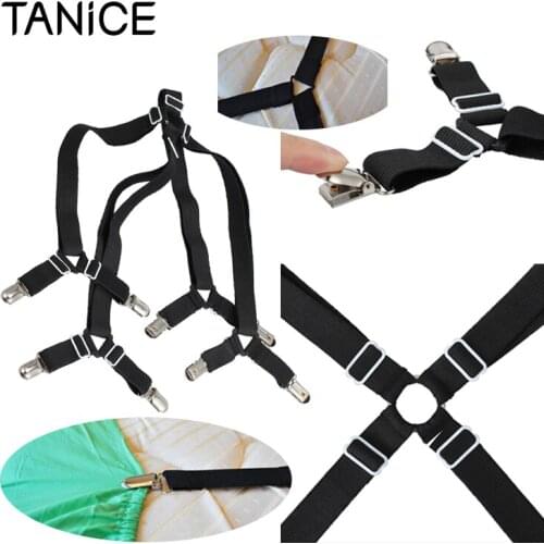 TANiCE Crisscross 2 Way Adjustable Bed Sheet Tablecloth Holder Nylon Elastic Rope Fitted Sheet Strap Suspenders Gripper Fastener