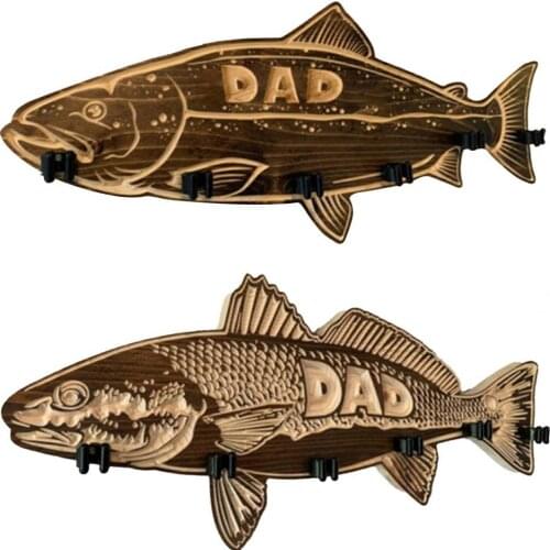 Fishing Rod Holder Wall Mountable Delicate Wood Fathers Day Gifts Fish Pole Rack Ornament Easy Installation Wear-resistant