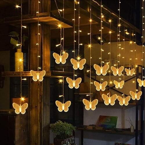 Butterfly Icicle Garland String Lights Christmas Decorations For Home Festoon Led Light 3.5M Droop 0.5/0.6/0.7M EU Plug