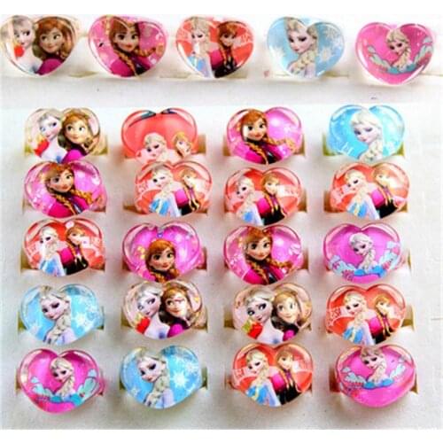12pc/lot Disney Frozen Elsa Anna Princess Heart Acrylic Kids Finger Rings Party Girls Birthday Party Favors Gifts Party Supplies