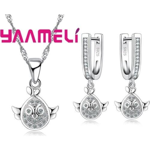 925 Sterling Silver Necklace Earrings Jewelry Sets Sweet Romantic Style Birds Owl Style Valentines Day Gift For Girl