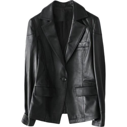 Leather Jackets New Fashion Blazer Real Sheep Leather Jackets Female Real Soft leather Genuine Leather Jackets WY178