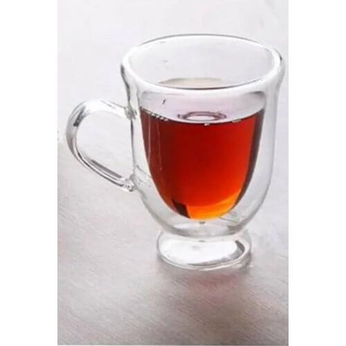 Double Walled Footed Mug Cup 150ml Borosilicate Height 92mm Mouth Diameter 73mm Base 45mm