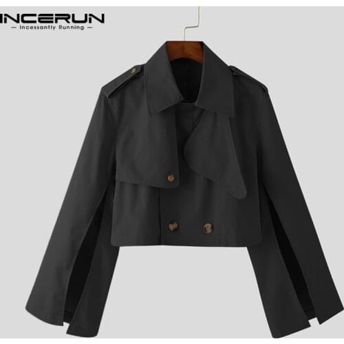 Autumn Men Jackets Solid Color 2021 Lapel Long Sleeve Fashion Irregular Crop Coats Men Streetwear Personality Outerwear INCERUN