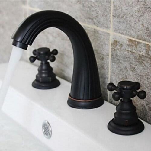 Oil Rubbed Bronze Widespread Deck-Mounted Tub 3 Holes Dual Cross Handle Kitchen Bathroom Tub Sink Basin Faucet Mixer Tap mnf281