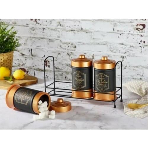 Siyah Bronz Baharatlık 3 Parça Metal Standlı Baharat Seti