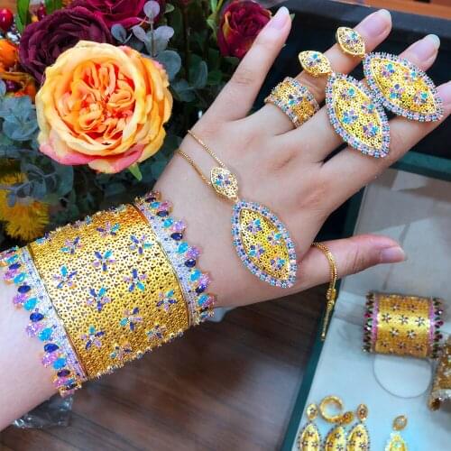 Trendy New Luxury Noble Women Gorgeous Necklace Bangle Earrings Ring 4 PCS for Women Bridal Jewelry Sets Wedding Noble Set