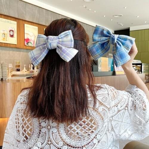 Fashion Color Plaid Big Bow Hairpins Korean Hairgrips For Girls Hair Accessories Hair Clips For Girls Hairpin Hair Bows