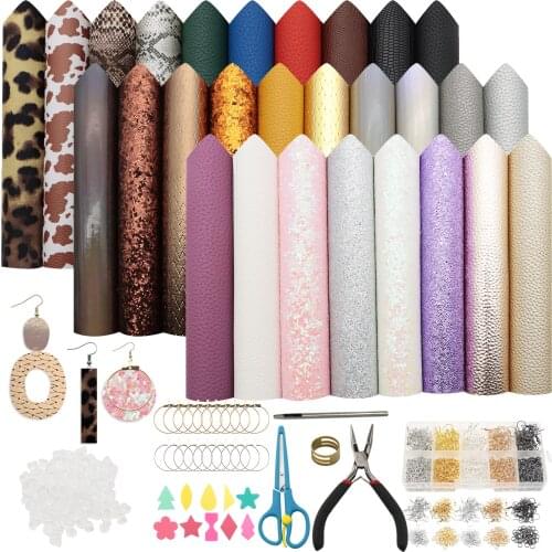 28 Pieces Leather Earring Making Kit with Earring Hooks,Earrings Template,Studs,for Earrings Hair Bows Hair Clip Making Supplies