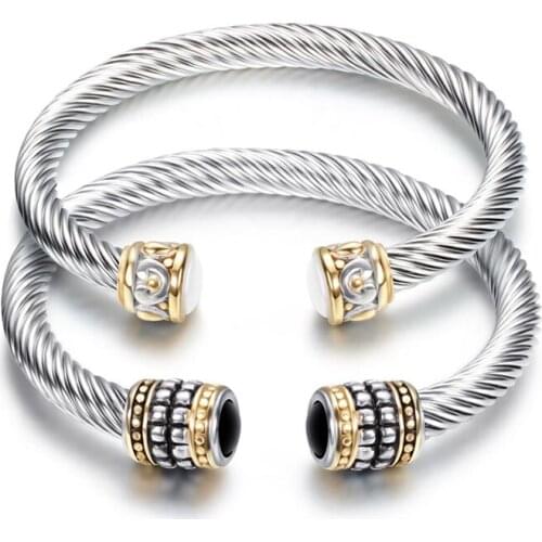 New Fashion Vintage Wire Line Open Colorful Titanium Stainless Steel Bracelet Bangles For Women