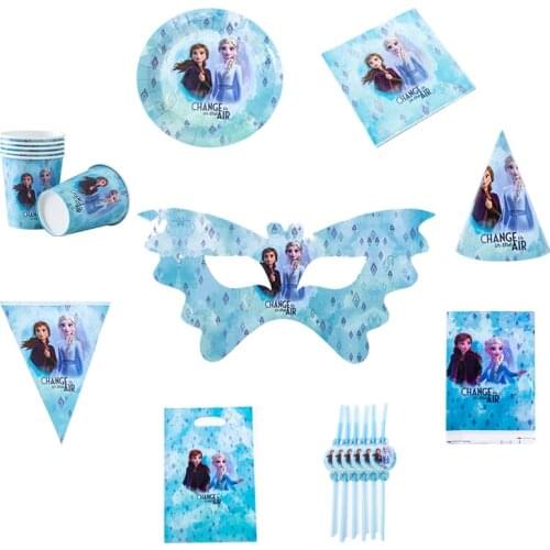 New Frozen Theme Happy Birthday Party Decorations For 6 People Disposable Tableware Set Plate Napkin Decoration Party Supply