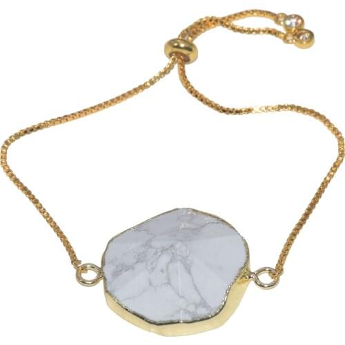 New Style Natural White Howlite Irregular connector chain bracelet homme gem stone mens bracelet 2019