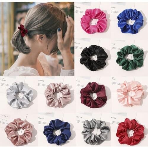 New Hair Scrunchies For Women Solid Satin Silk Scrunchie Hair Rubber Bands Elastic Hair Ties Accessories Ponytail Holder