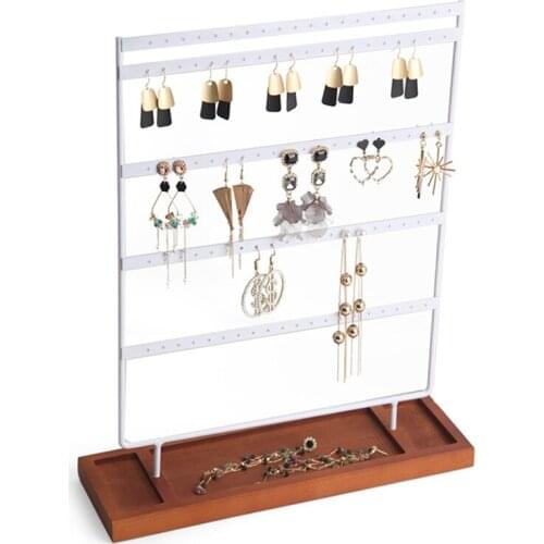 Earrings Organizer 5-Layer 100 Holes Ear Stud Holder Earring Display Stand Wooden Base Jewelry Organizer