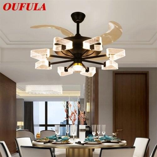 OUFULA Modern Ceiling Fan Lights With Remote Control Invisible Fan Blade LED For Home Dining Room Bedroom Restaurant
