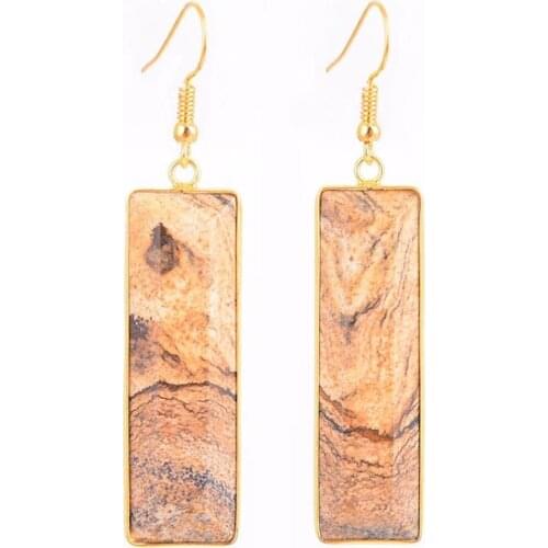 Gold Color Rectangle Dangle Earring Yellow Pink White Hook Earrings Natural Stone Lapis Lazuli Women Jewellery Gift R192