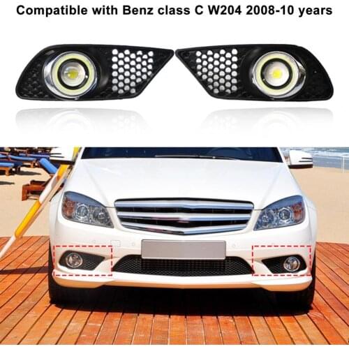 Compact Front Bumper Grill with Fog Lamp Replacement A2048850253 A2048850353 for Mercedes-Benz C-Class W204 08-10
