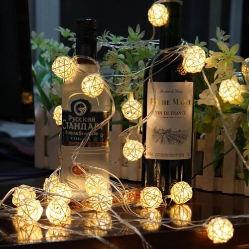 Rattan Ball Christmas Lights String 10/20Leds Garland Balls String Lights Outdoor for Holiday Decoration Fairy Luces De Navidad