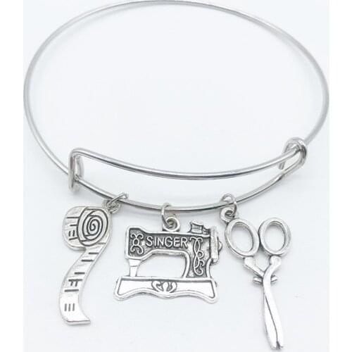Sewing Machine Tape Measure Scissors Bracelet, Personalized Mini Pendant, Costume Designer Commemorative Bracelet Gift