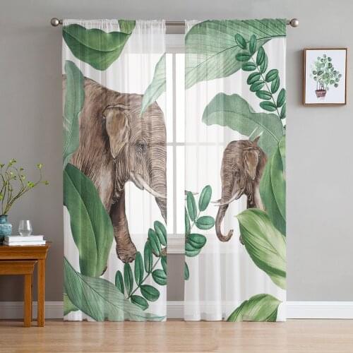 Tropical Plants Africa Elephant Tulle Window Treatment Sheer Curtains for Kitchen Living Room the Bedroom Curtains Decoration