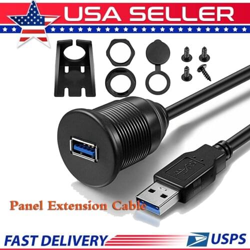 1/2 Ports Car Dashboard Flush Mount Extension Cable 1m USB3.0 Male to Female Extension Cable USB Adapter for Car Truck Boat