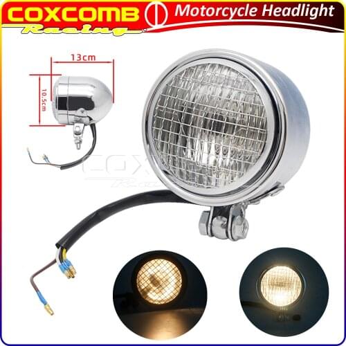Universal Black/Chrome Motorcycle Metal DC 12V Front Head Light For Harley Cafe Racer Cruiser Chopper Retro Vintage Headlamp