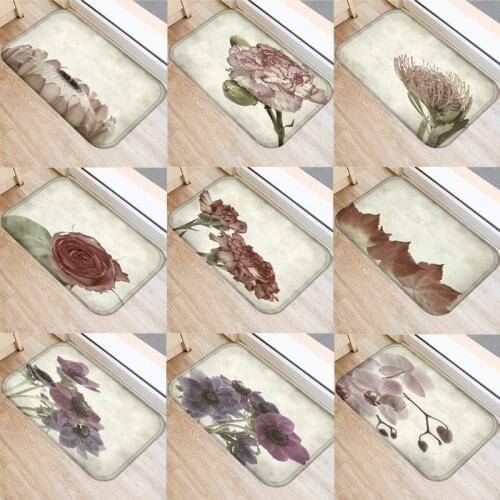 Vintage Flower Pattern Anti-Slip Carpet Door mat Doormat Outdoor Kitchen Living Room Floor Mat Rug