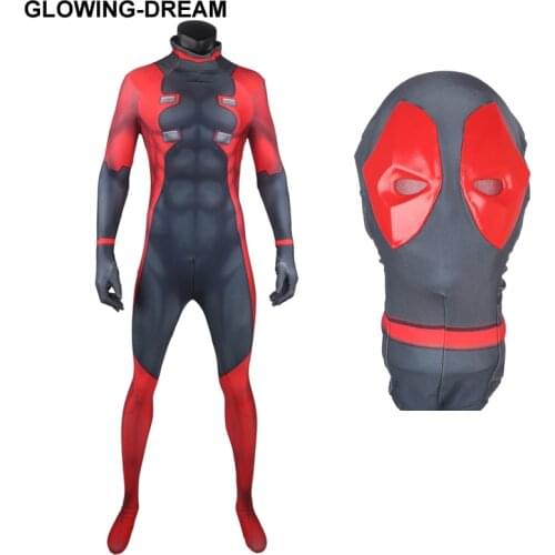High Quality Red Eyes Deadpool Cosplay Costume With U-zipper 3D Muscle Shade Deadpool Fullbody Zentai Suit New Deadpool Costume