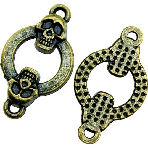 WYSIWYG 10pcs 24x14mm Vintage Skull Connector Charms For Jewelry Making Antique Bronze Skull Connector Charms