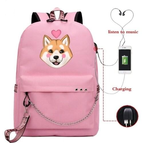 Funny Shiba Inu Backpack Usb Charge Laptop Backpack School Bags for Teenage Girls Women Backpacks Mochila Bagpack