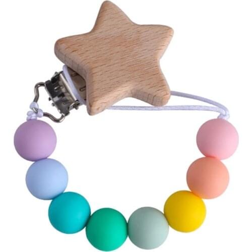 Pacifier Clips Beech Wood Chupetero Holder Chain Infant Feeding Chew Toy Clip 24BE