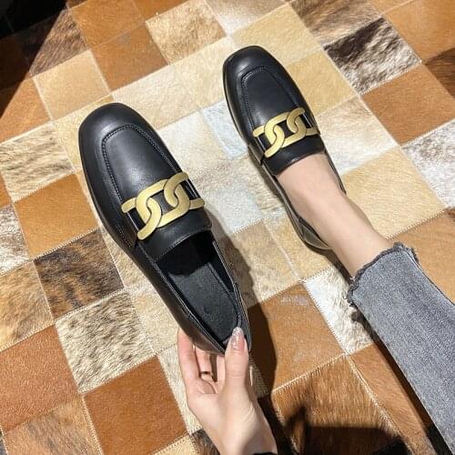 Womens Shoes 2021 Spring New Mid Heel Soft Leather Black Japanese Style All-Matching Loafer Shoes British Style