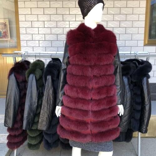 Real Fox Fur long Coat Women Natural Real Fur Jackets Vest Winter Outerwear Women Clothes Winter fashion