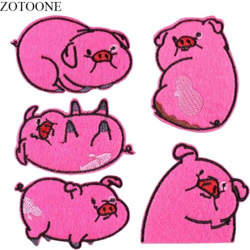 ZOTOONE Lovely Pink Pig Patch Stickers Iron on Animal Patches for Backpack Embroidery Badge Stripe on Clothes DIY Applique