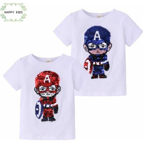 Childrens Boys 1 piece T Shirt Baby Cotton Clothing Summer T-shirt Sequins Cartoon Change pattern Kids O-neck Top Tee DSY205