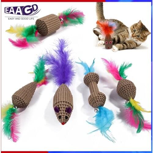 1Pcs Pet Corrugated Paper Toy with Catnip, Cat Scratching Toys Pet Feather Toys Cats Funny Toys -Dumbbells, Mouse