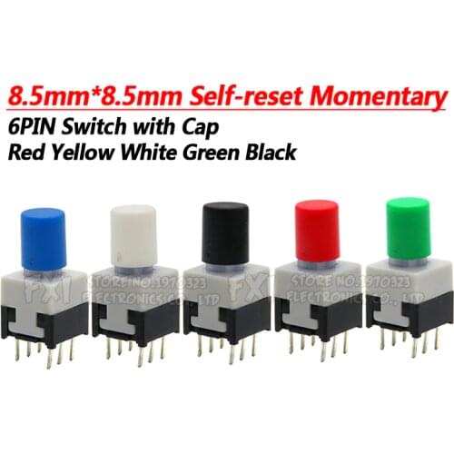 10Sets = 20PCS 8.5*8.5mm with cap Self reset Momentary Push Tactile Power Micro Switch Kit 6 Pin Button Switches 8.5x8.5mm