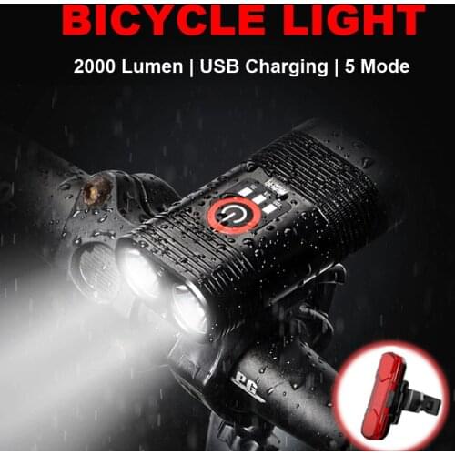 2000LM Bike LED Light USB Chargeable Flashlight For Bicycle Front Lamp With Rear Light Set Cycling Headlight Bicycle accessories