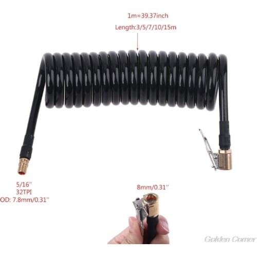 3/5/7/10/15m Recoil Flexible Air Hose Compressor Tire Inflatable Tube with Self-Locking Air Chuck & 0.305"x32TPI Thread M09 21